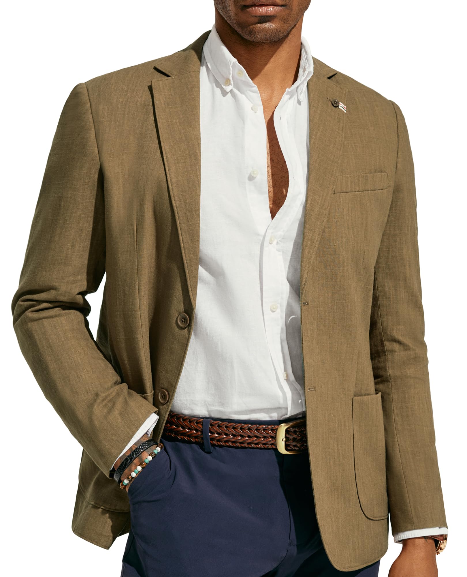 PJ PAUL JONES Mens Blazer Casual Cotton-Linen Sport Coat Lightweight 2 Button Unlined Suit Jackets